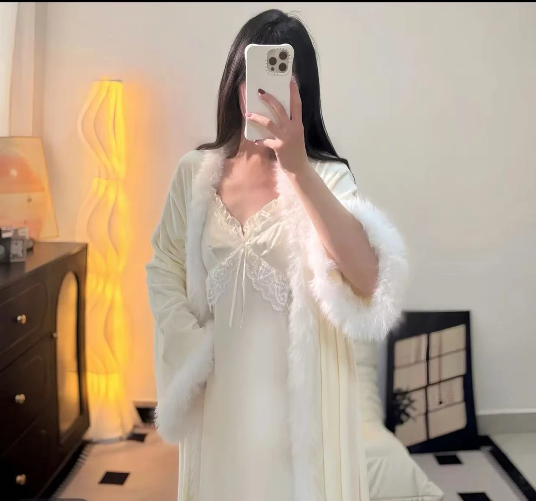 【北岛之恋】秋冬法式加绒加厚睡袍吊带长裙女纯欲高级新款