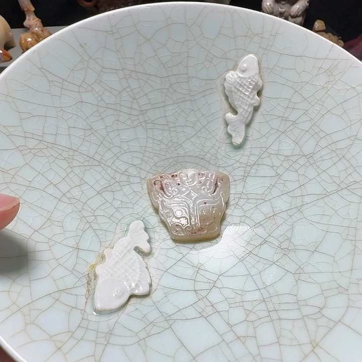 茶***缘瓷片双鱼青瓷开片大碗