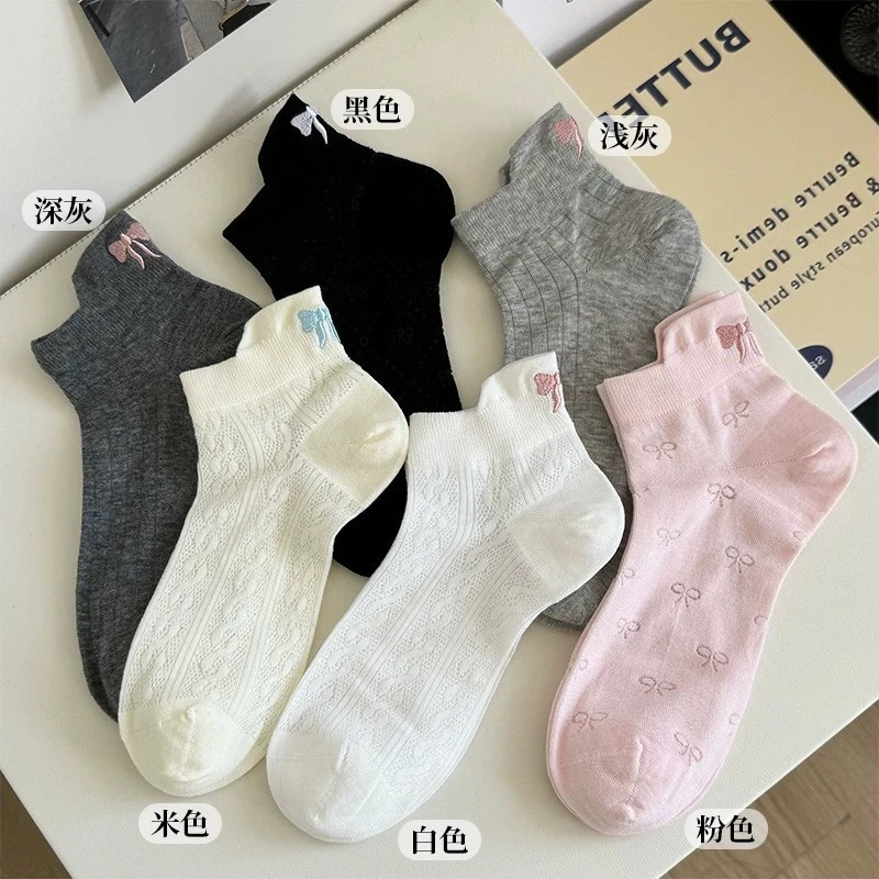 夏季ins潮韩系蝴蝶结薄款镂空短袜女miu系风少女感短袜