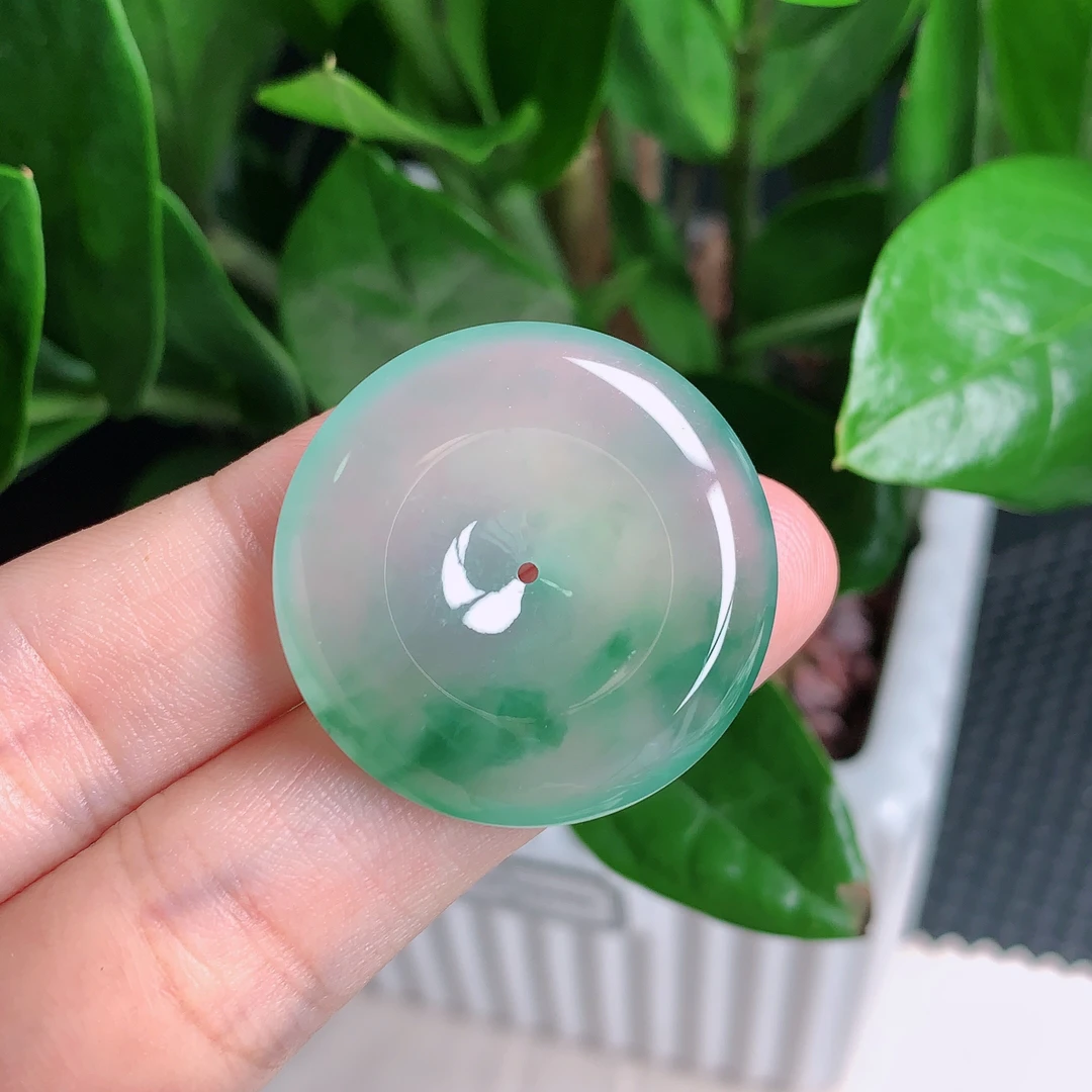 天然翡翠A货，冰种飘花平安扣挂件31*5.8mm0530时尚好看百搭精美