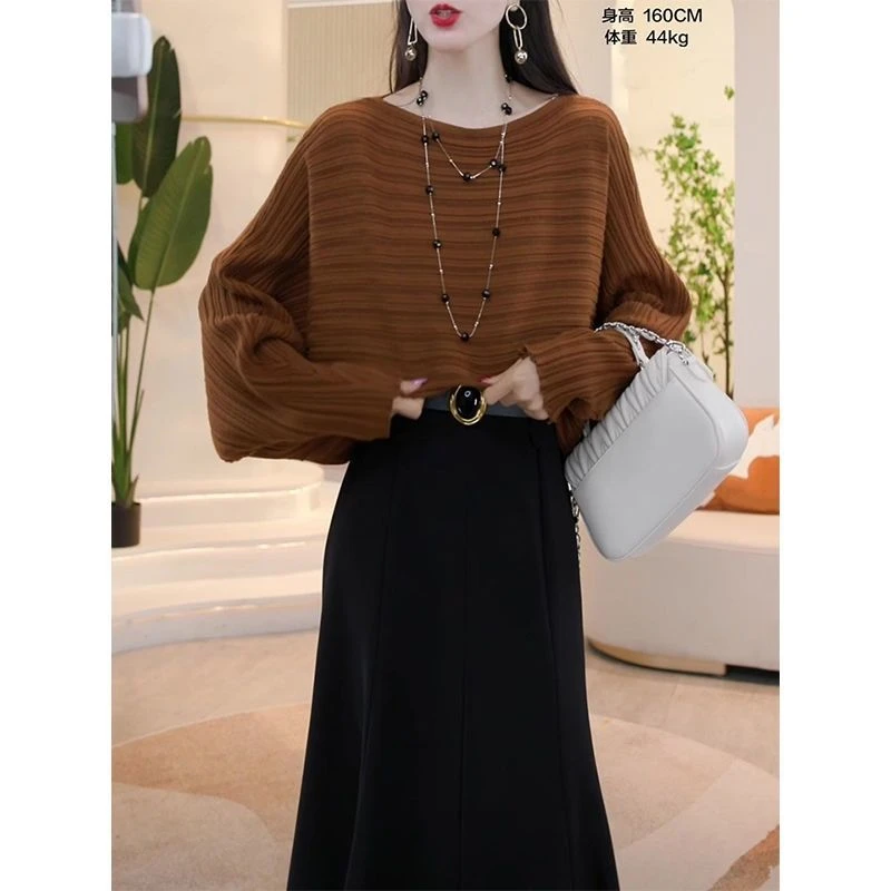 时尚蝙蝠针织衫女气质针织2025秋季新款宽松显瘦遮肉打底毛衣外穿