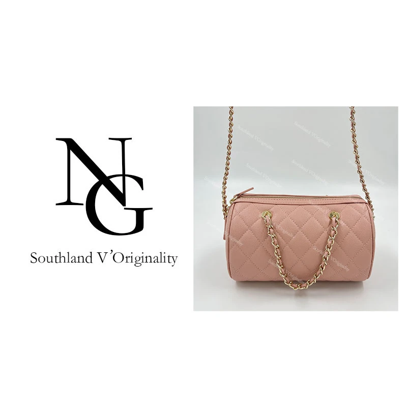 NG/19CM原创私定真皮包1158-单肩长筒枕头香-粉酱