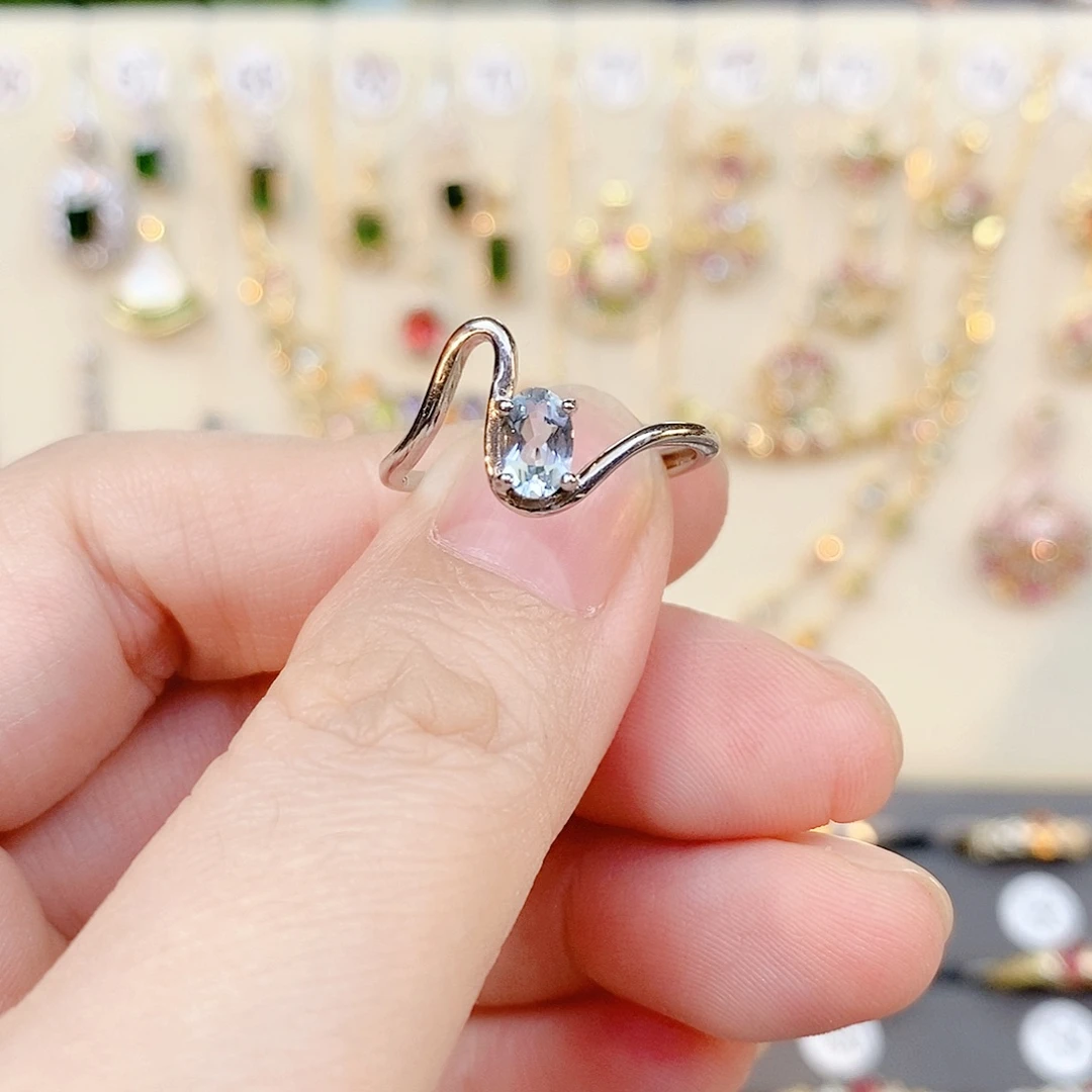 银S925镶嵌戒指海蓝宝石