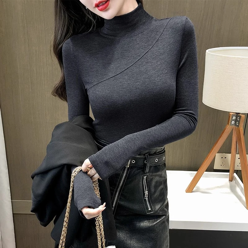 【有运费险】半高领打底衫长袖女秋冬季百搭高级感显瘦紧身保暖上衣