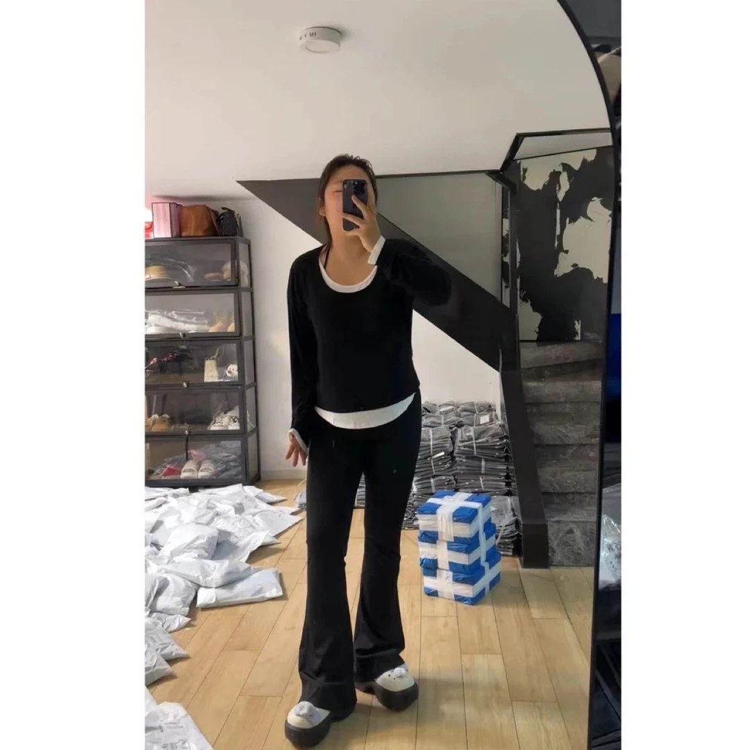 二狗服饰【不加绒微喇裤】时尚休闲重工设计师气质百搭单微喇裤