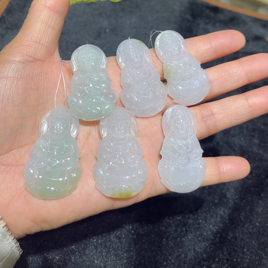 缅甸翡翠A货冰润精雕观音挂件多样性发其一
