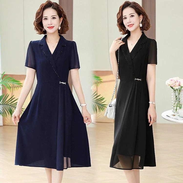 母亲节时尚显瘦连衣裙中长款气质中老年女夏装新款减龄中长款裙子