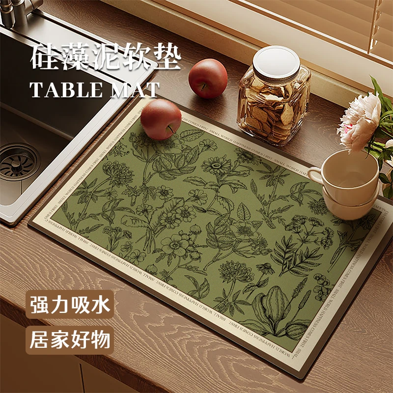 美式硅藻泥厨房台面沥水垫咖啡机吸水垫吧台隔热餐桌垫小块茶杯垫