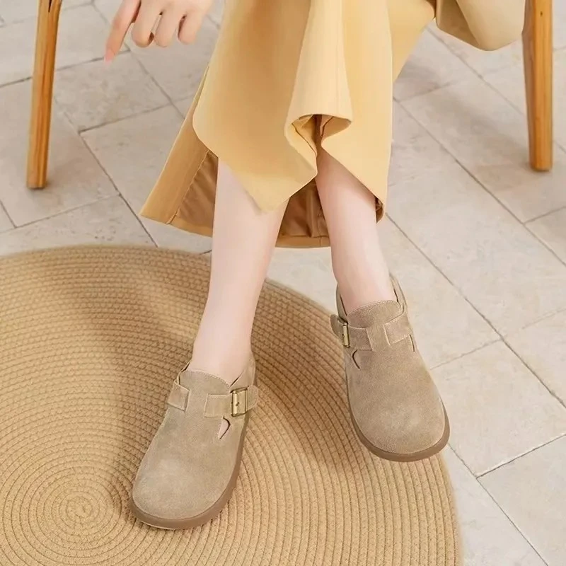 9668复古厚底勃肯2025春夏新款真皮圆头平底舒适百搭休闲单鞋春秋