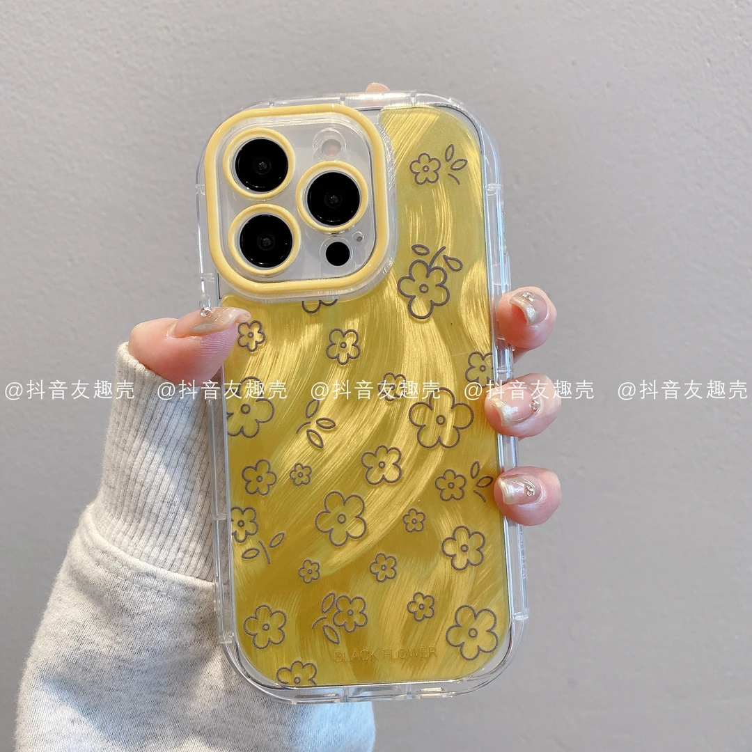 适用于苹果16新款华为vivo小米oppo泡芙羽纱手机壳创意可爱潮花朵