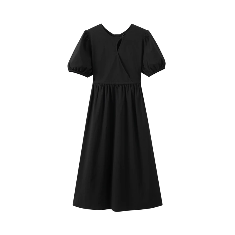 【豆豆专属】茵曼尤莱特通勤短袖镂空圆领绑带裙子W18326397