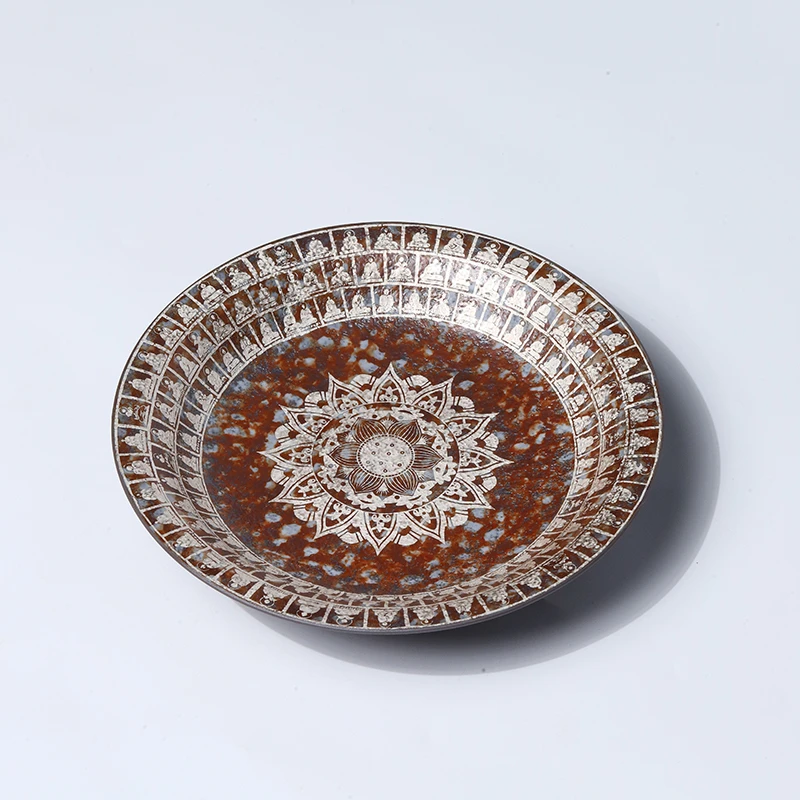 手拍岩釉万佛壶承 中式古拙壶承 瓷杯茶道茶具