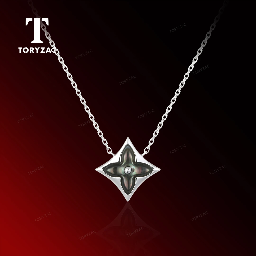 镀k金 灰贝 925银 CNC精工 极光银色尖花项链 1958