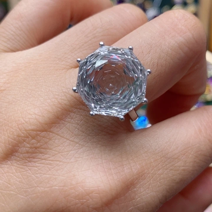 水晶戒指银S925镶嵌天然水晶戒指