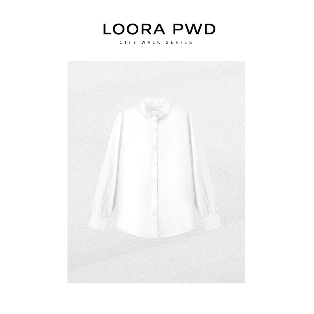 LOORAPWD/罗拉密码 全新【纯棉】莹白灵绣・镂花立领衬衣25CJAH0041N