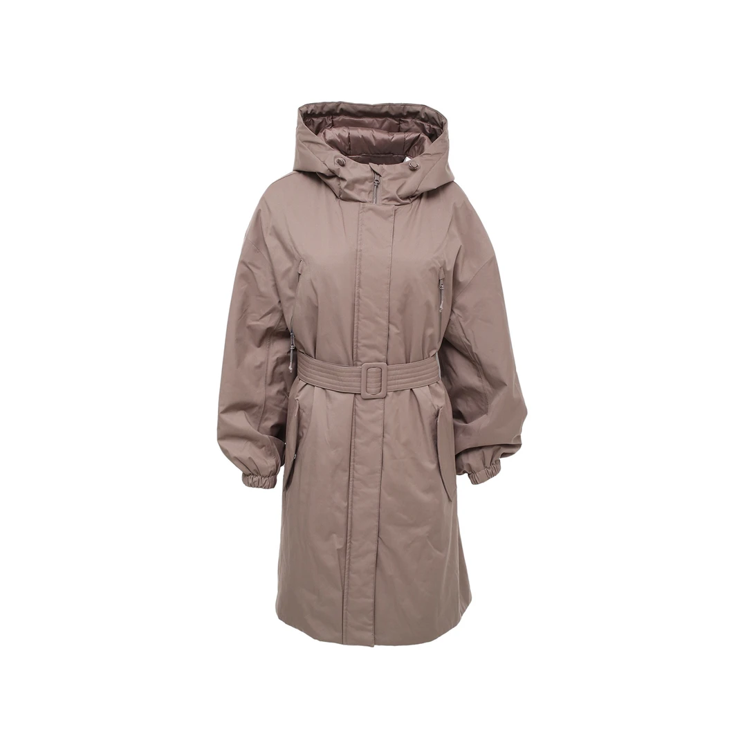 99新 MaxMara  褐色 尼龙 长款 防水冲锋式棉服P205117055