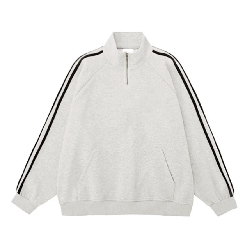 立领撞色条纹拼接卫衣男款秋冬韩版宽松休闲简约痞帅百搭套头上衣