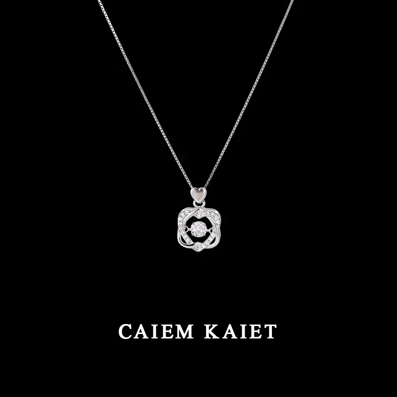 CAIEM KAIET 链子925银 双心交织锆石纯银项链女时尚高级感锁骨链