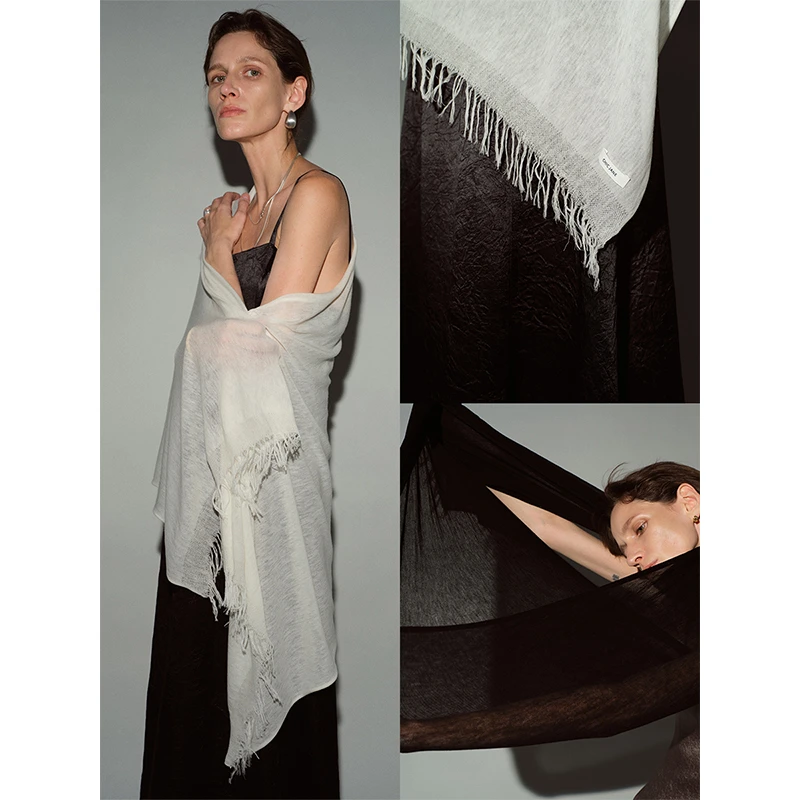 CHICJANE池简薄如蝉翼/进口空气感水溶美利奴羊毛B入披肩炒绝单品