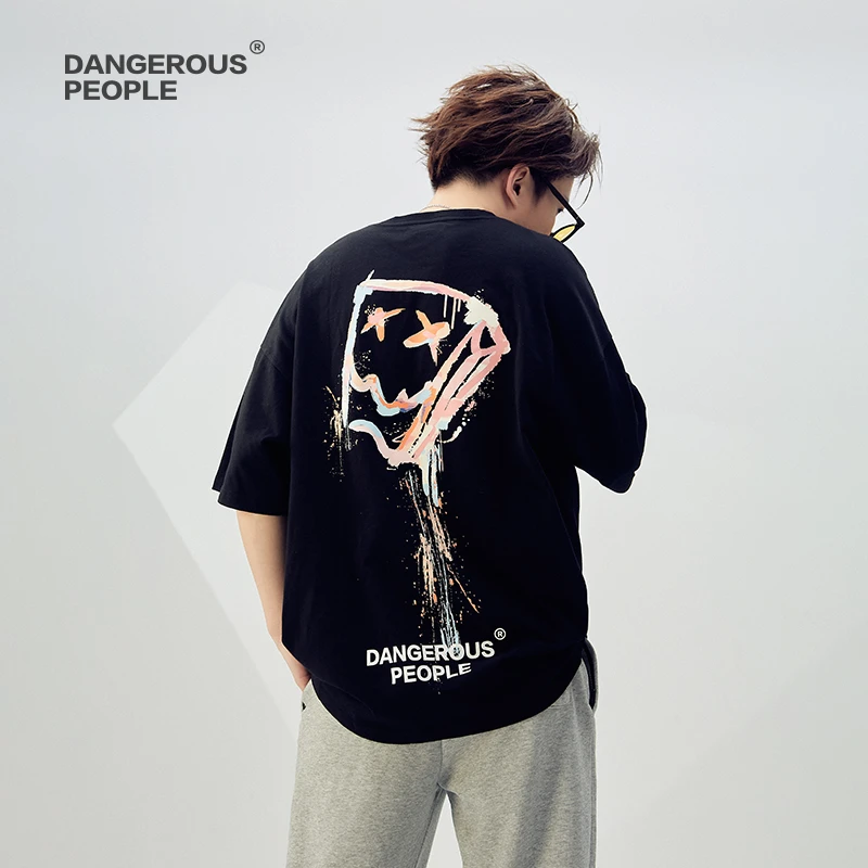 Dangerous people薛之谦dsp泼墨彩色纸袋人短袖T潮牌圆领新潮男装