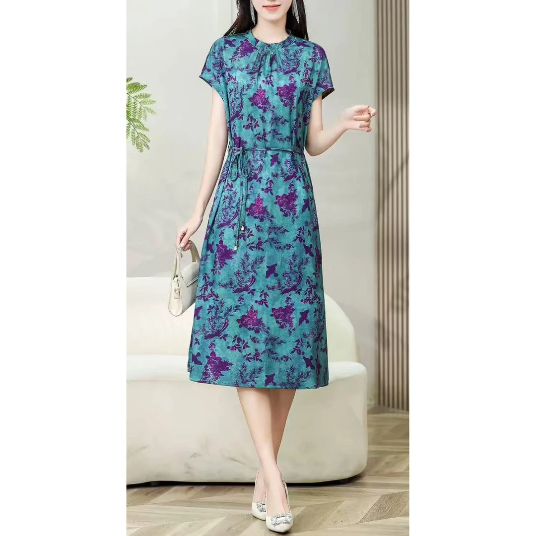 【SX·蝶】高定碎花夏季气质连衣裙时尚显瘦中长款裙子6335