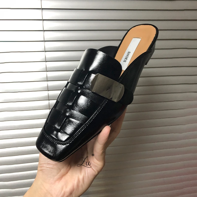 半拖鞋2025年新款百搭包头法式方头复古编织镂空穆勒鞋女外穿软底
