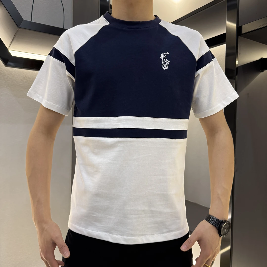 35083夏季新款2025男士休闲时尚舒适高品质设计感常规圆领T恤短袖