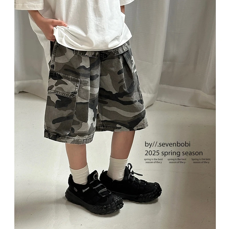 【现货】男童短裤夏季薄款外穿2025迷彩儿童夏装休闲五分裤中大童