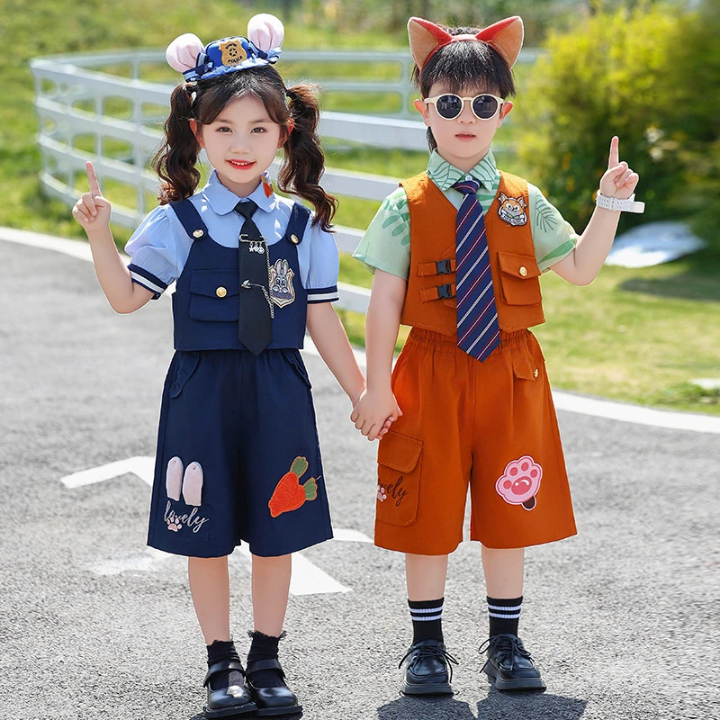 女童夏季兔子警官衣服男童套装尼克狐儿童朱迪cos演出服装三件套