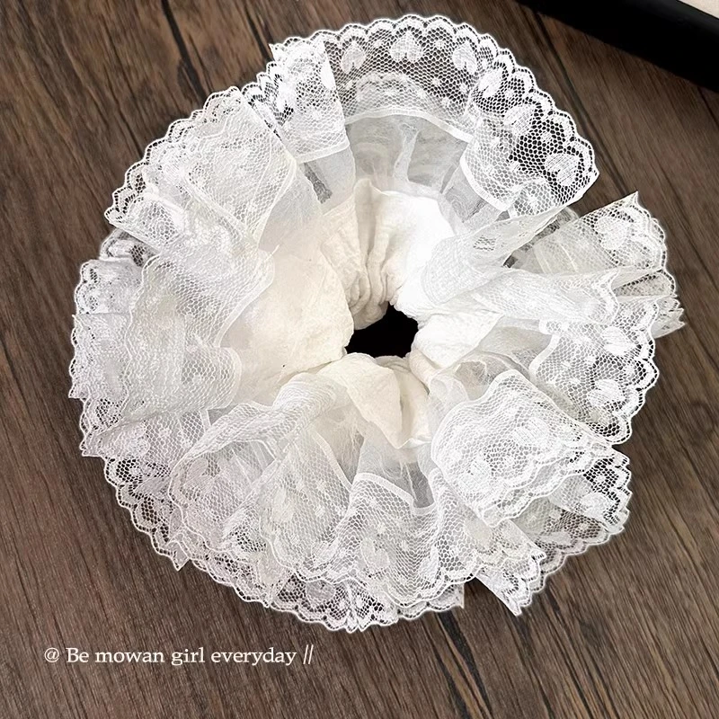 法式爱心蕾丝花边双层大肠发圈少女头花甜美扎头发丸子头发绳头绳
