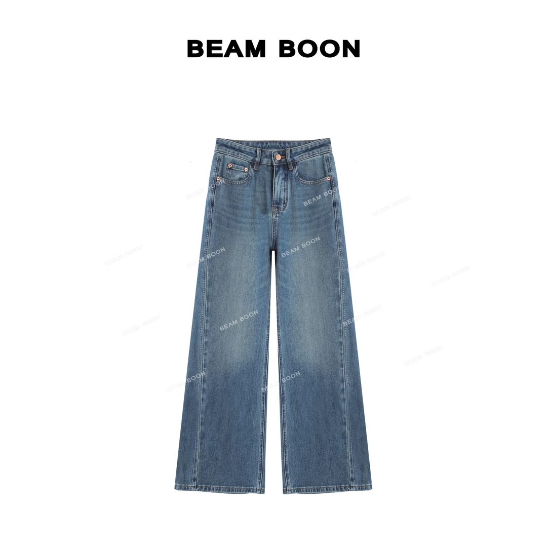 【边际线牛仔】零束缚！高弹磨白酵洗侧骨双开撞色直筒牛仔裤