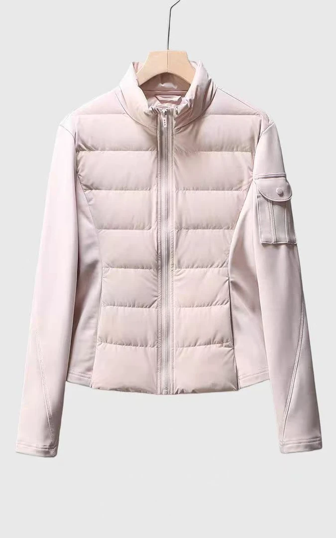 【臻雅】“拼接羽绒立领修身外套”轻薄保暖修身显瘦户外运动短款外套