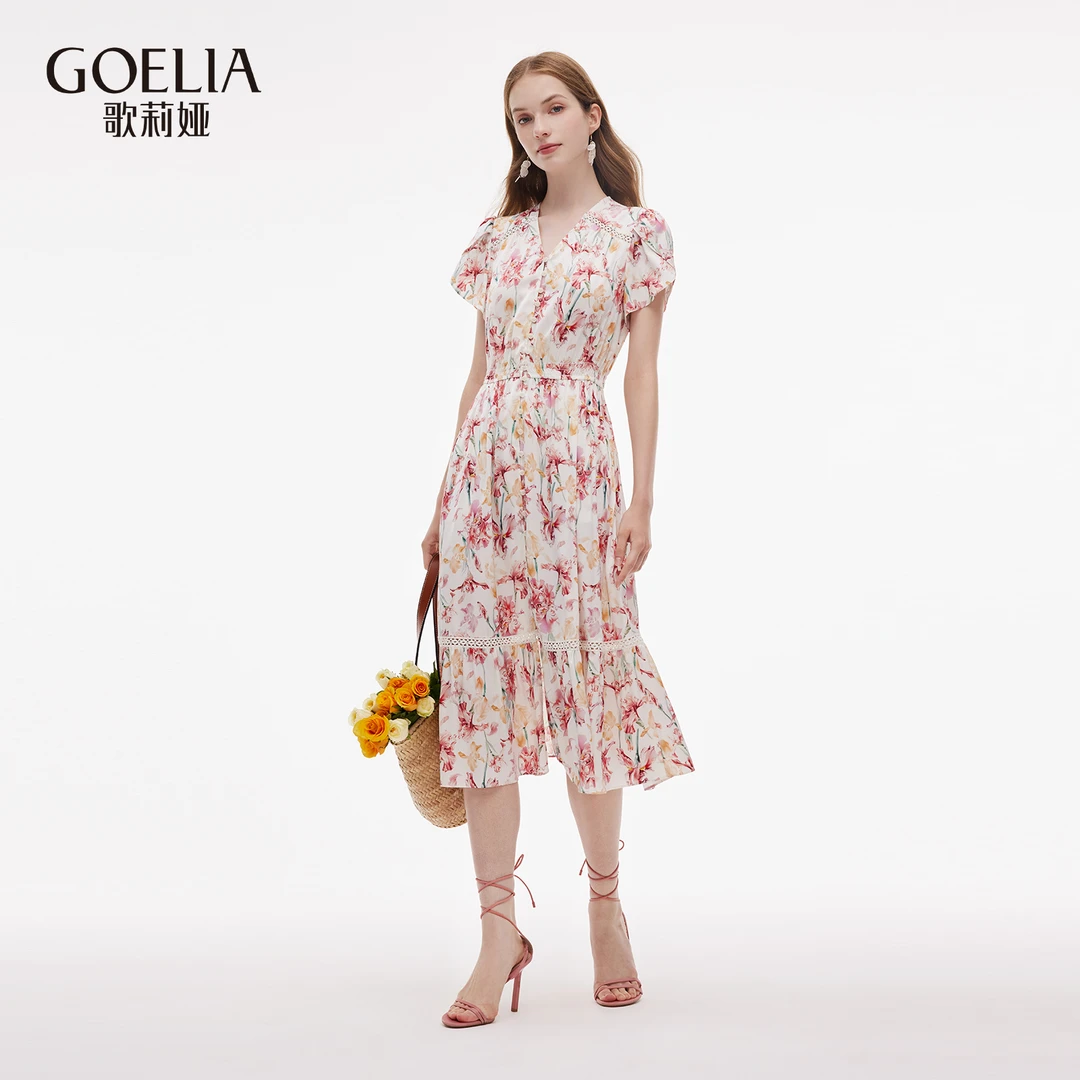 歌莉娅 夏季新品  鸢尾印花外套式连衣裙  1E2R4K26A