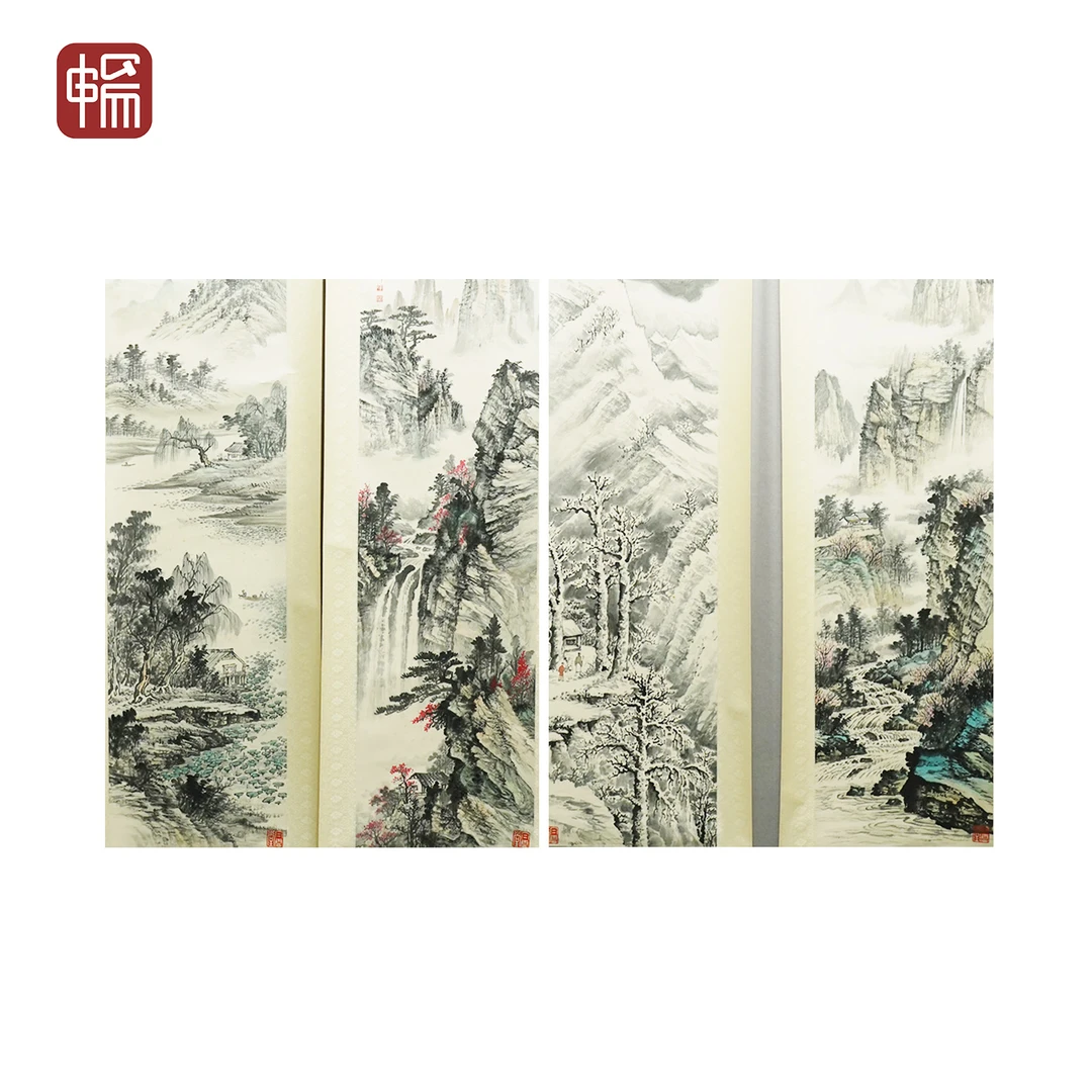 A295 近现代《山水四条屏》君翁 33*137*4  (16.2)纸本立轴FL