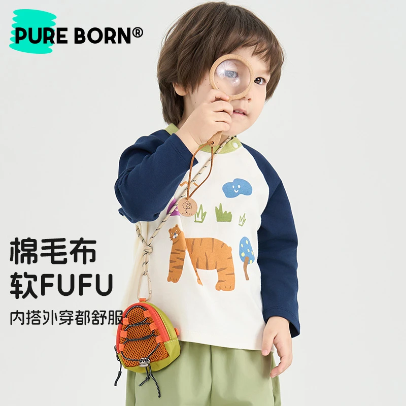 【撞色长袖t】博睿恩男女宝宝秋新款纯棉T恤时尚洋气百搭亲肤长袖