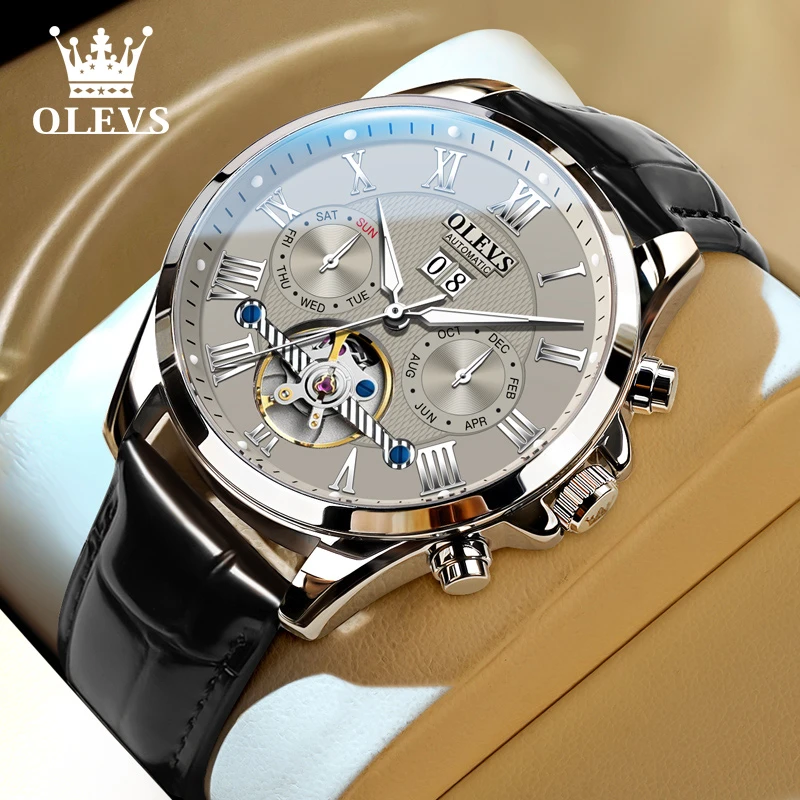 欧利时手表男士全自动机械表夜光防水耐刮多功能时尚镂空腕表7085