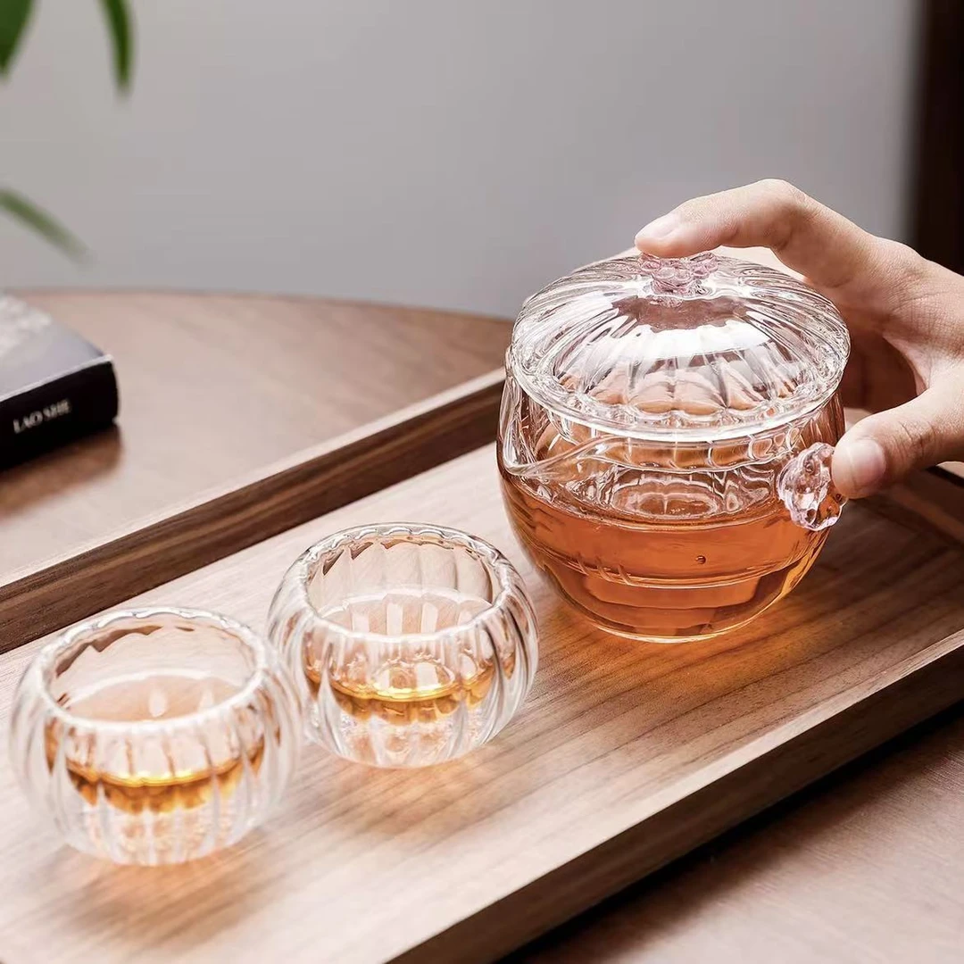 Z3092-玻璃茶具小花茶壶手抓壶耐高温加厚茶水分离泡茶器