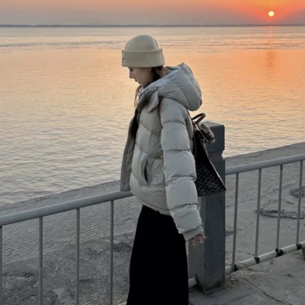 五格羽绒服外套百搭仙女低保和色气质立领连帽羽绒服
