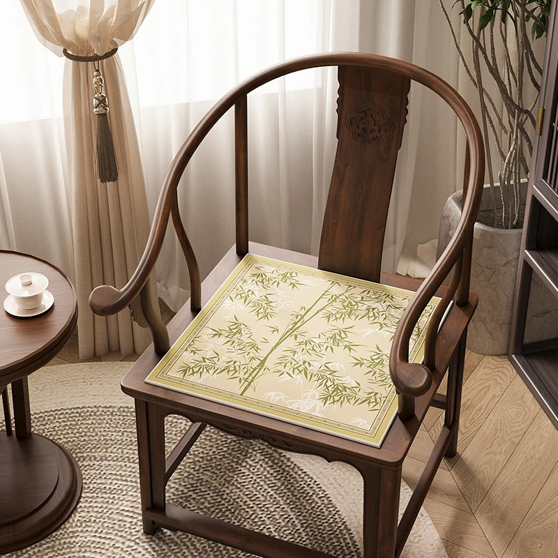 夏季新款凉感木椅垫椅子单人沙发座垫防滑中式风格植物纹座椅垫子