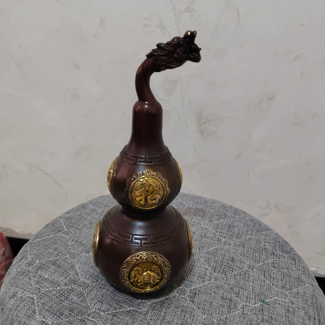 仿古铜葫芦摆件龙头造型四神兽题材高度19直径8厘米重约500克