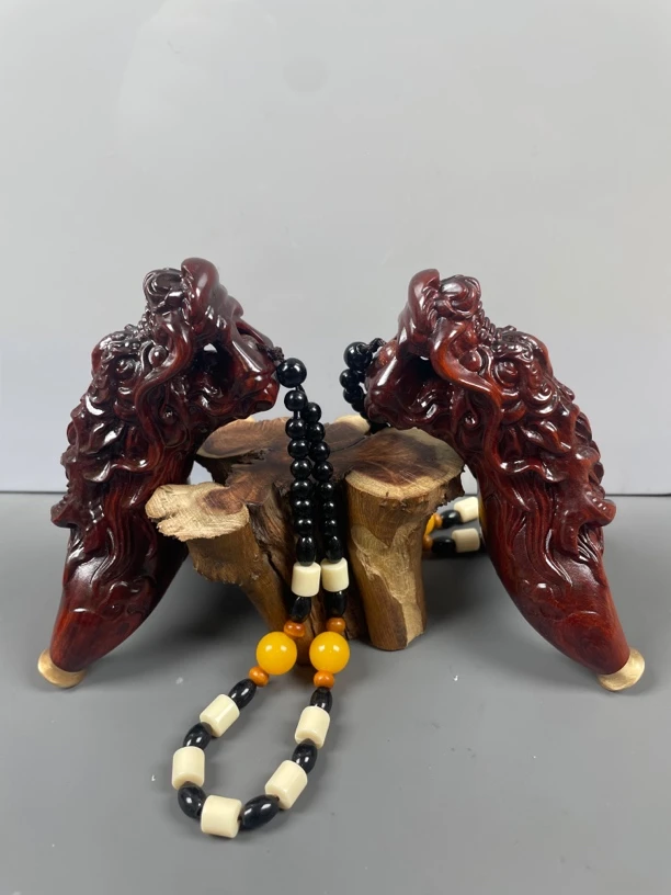 紫檀雕刻龙王弹弓.外弓门75.撑头15