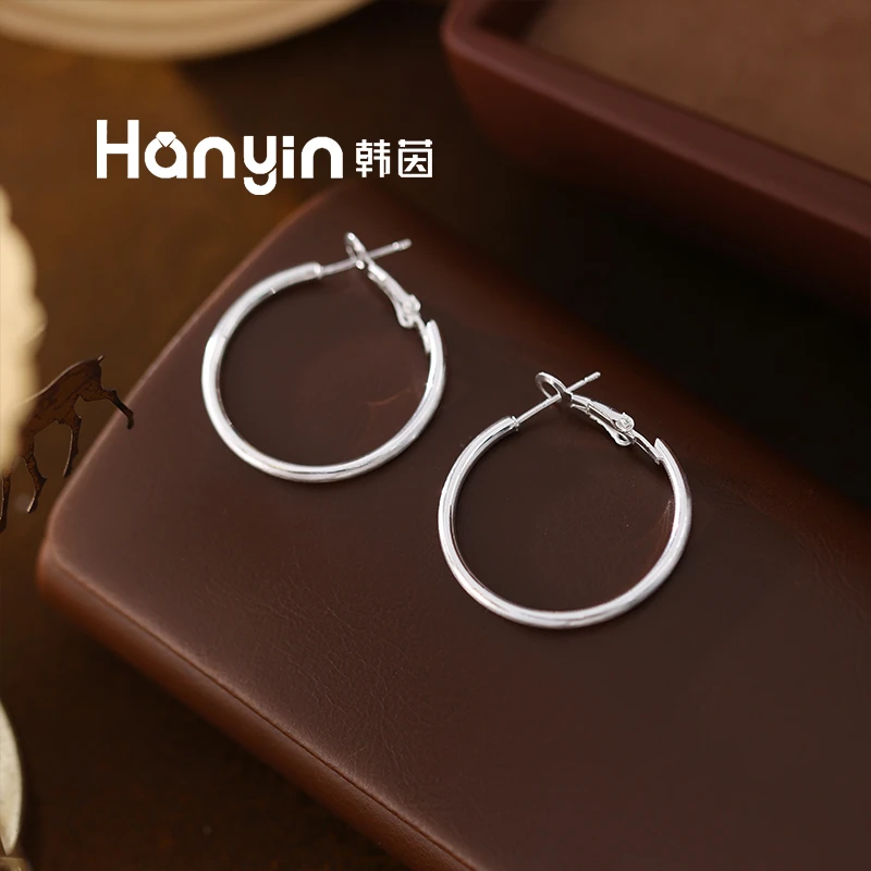 铜合金耳饰 925银针3cm精致百搭简约气质耳圈耳钉