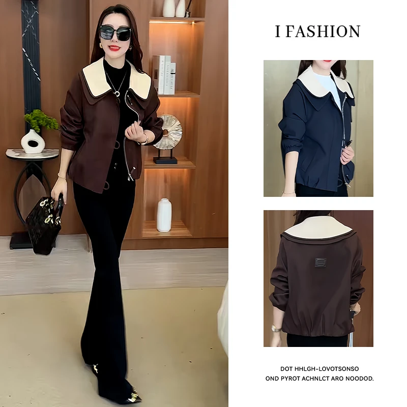 韩版气质百搭长袖短外套女2025年秋季新款设计感时尚减龄翻领上衣