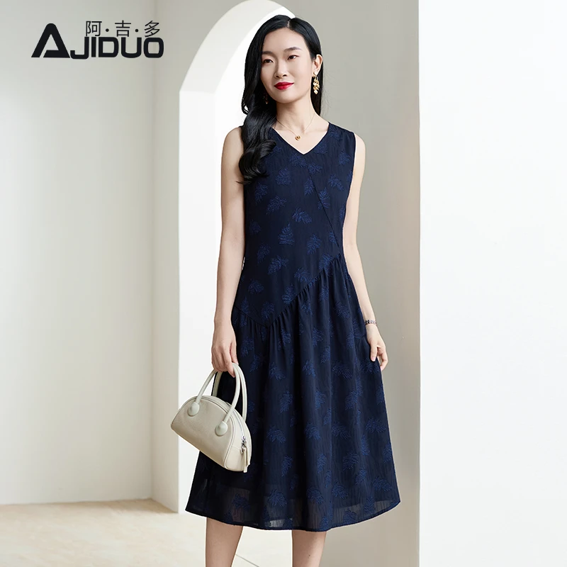 女士提花气质连衣裙女今年新款高档日常礼服无袖背心裙大码裙子