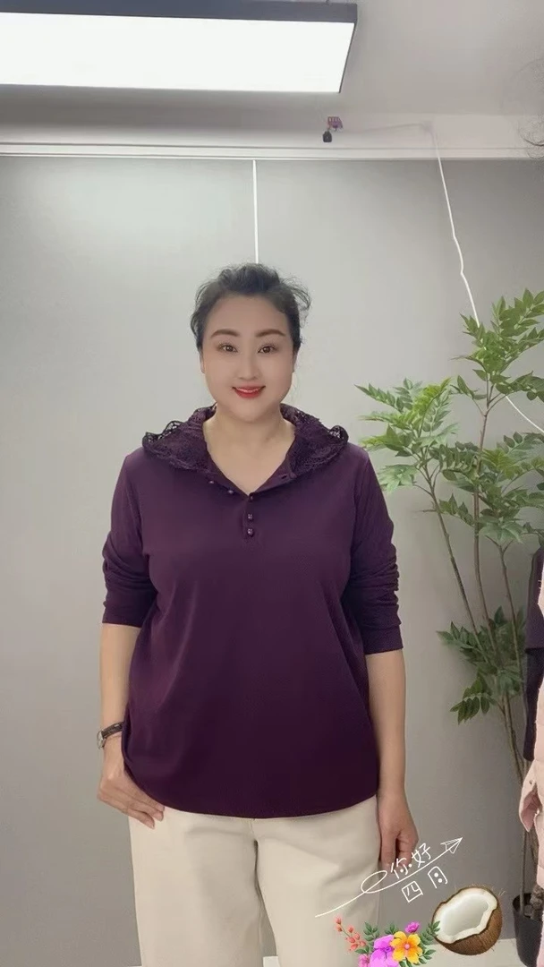 春季新款大码遮肉蕾丝连帽百搭减龄彩扣帽衫