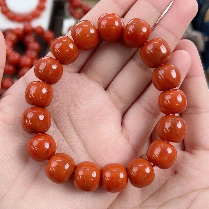 ****️南红玛瑙未镶嵌瓦西柿子红满肉老型单圈13mm