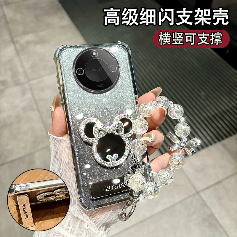 适用荣耀X70手机壳全包镜头X60创意镜子女款X50支架X40带挂绳X30