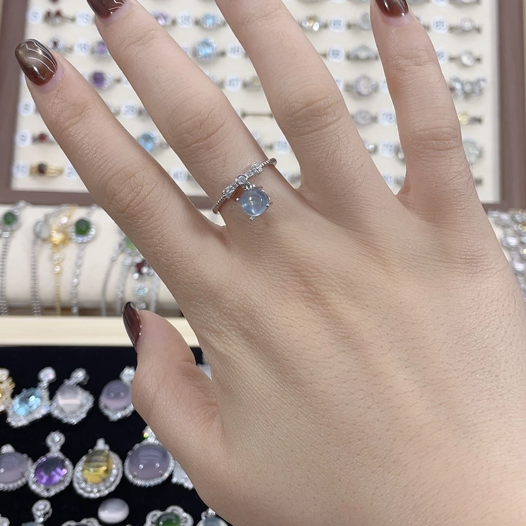 *****戒圈海蓝宝石银S925镶嵌