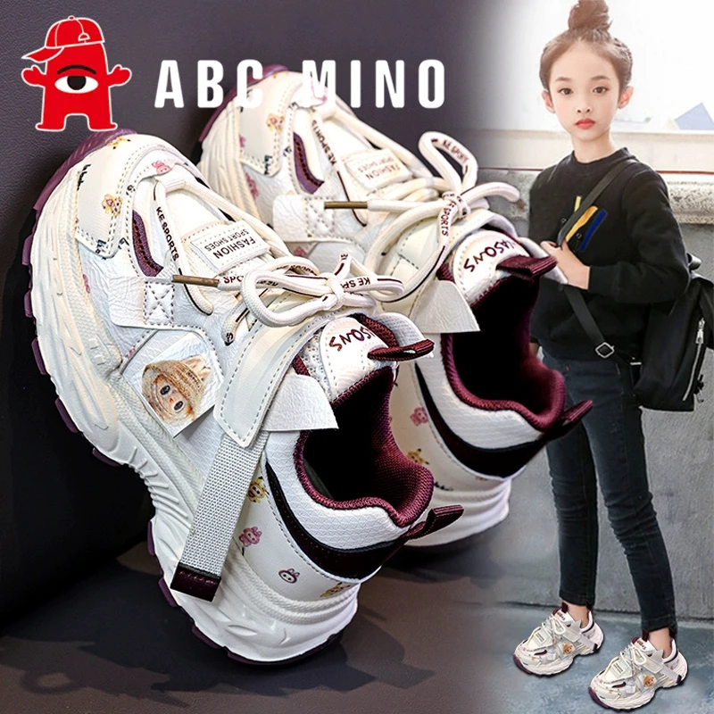 ABC MINO女童鞋子2025新款秋季儿童运动小白鞋女孩跑步公主老爹鞋