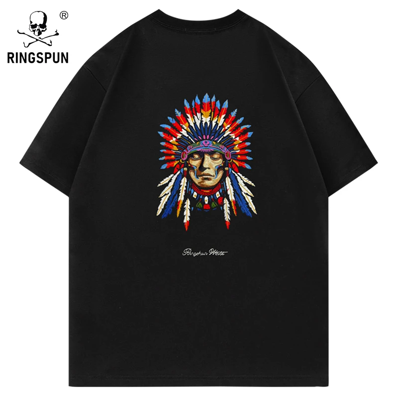 【印第安人】重磅万针刺绣百搭潮牌短袖 高品质潮全棉圆领T恤